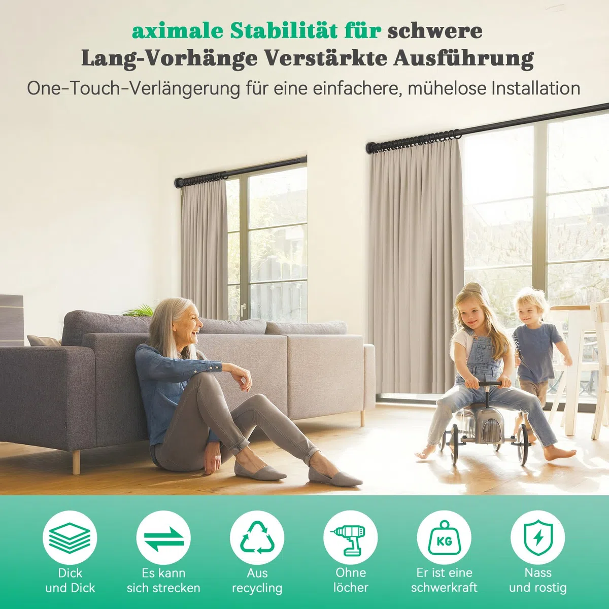 VECTO Teleskopstange zum Klemmen 70-120cm Ø32mm Duschstange ohne Bohren Schwarz Universell Vorhangstange ohne Bohren für Fenster, Kleiderschrank, Badezimmer 1Stück