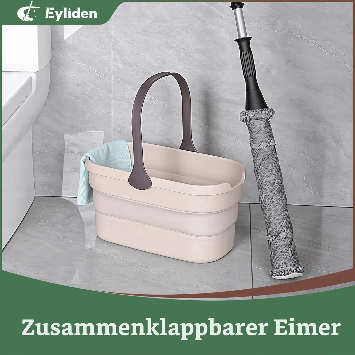 Eyliden 10L Faltbarer Eimer, Rechteckiger Kunststoffeimer zur Reinigung und Aufbewahrung, Tragbarer Putzeimer Wassereimer für Haushalt, Camping, Reisen, Gartenarbeit