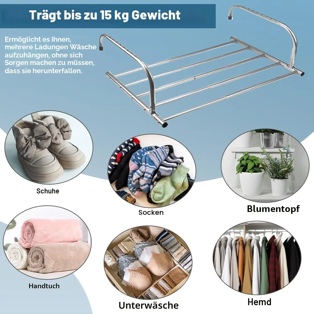 LPAMABA Wäscheständer Edelstahl Balkontrockner Ausziehbar Balkon Wäschetrockner Heizkörper Heizkörpertrockner Heizung Wäschetrockner Wäschehänger Wäschehalter für Hängetrockner (42-66 cm)