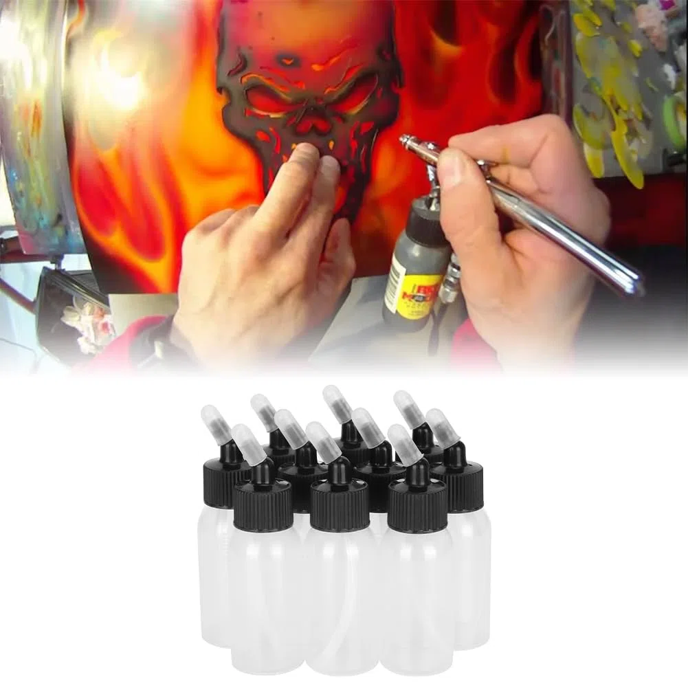 10x30ml Airbrush-Glasflaschen Set,Transparente Leerflaschen aus PP | Farbbehälter für Airbrus Pistolen mit Metallanschluss Zubehör für Modellbau und Lackierung