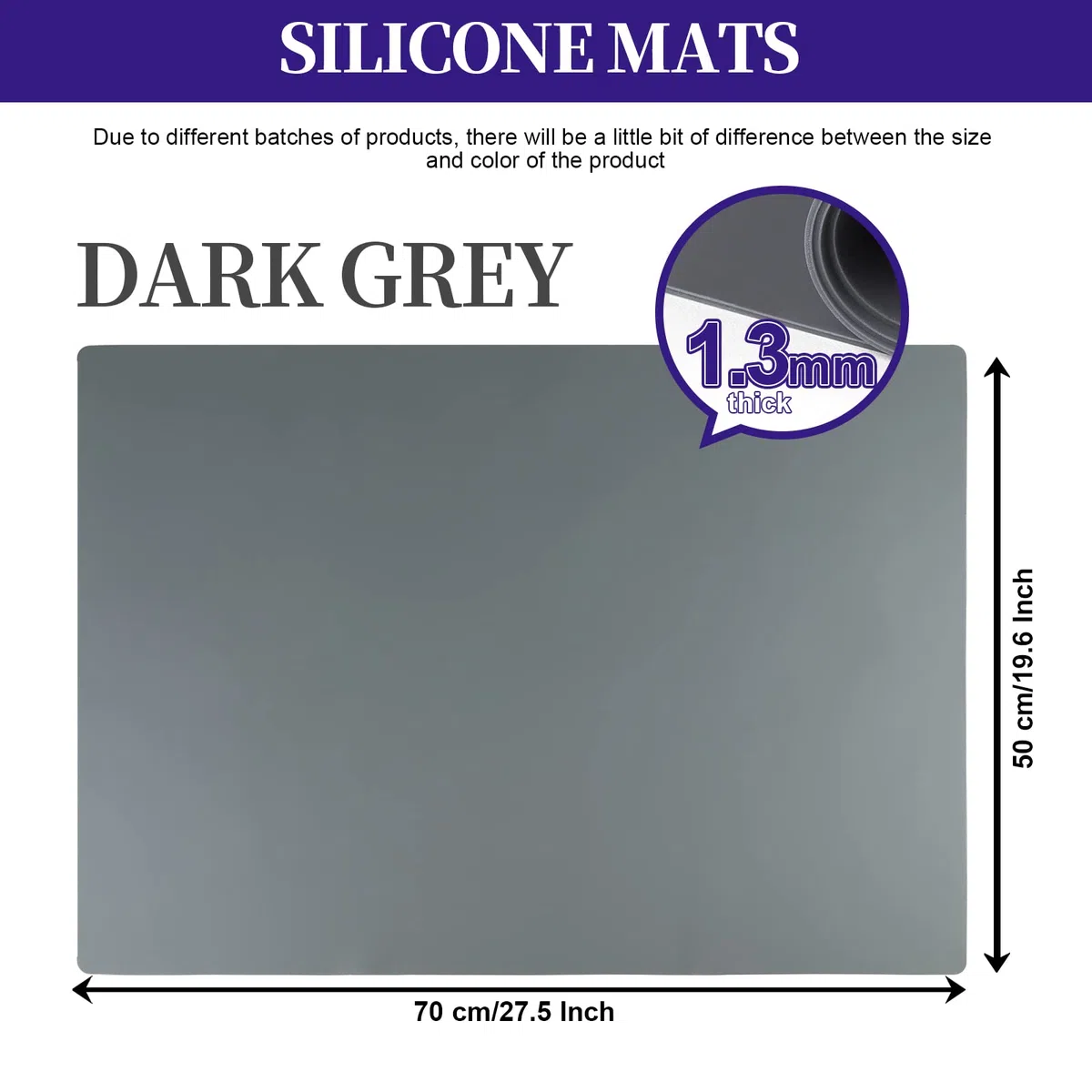 FANDAMEI 70x50 cm Große Silikonmatte mit Aufbewahrungsbeutel, Silikonfolie Bastelmatte Silikon Unterlage Antihafte Rutschfeste Tischmatte Arbeitsmatte Thekenmatte, für Handwerk, DIY, Dunkelgrau