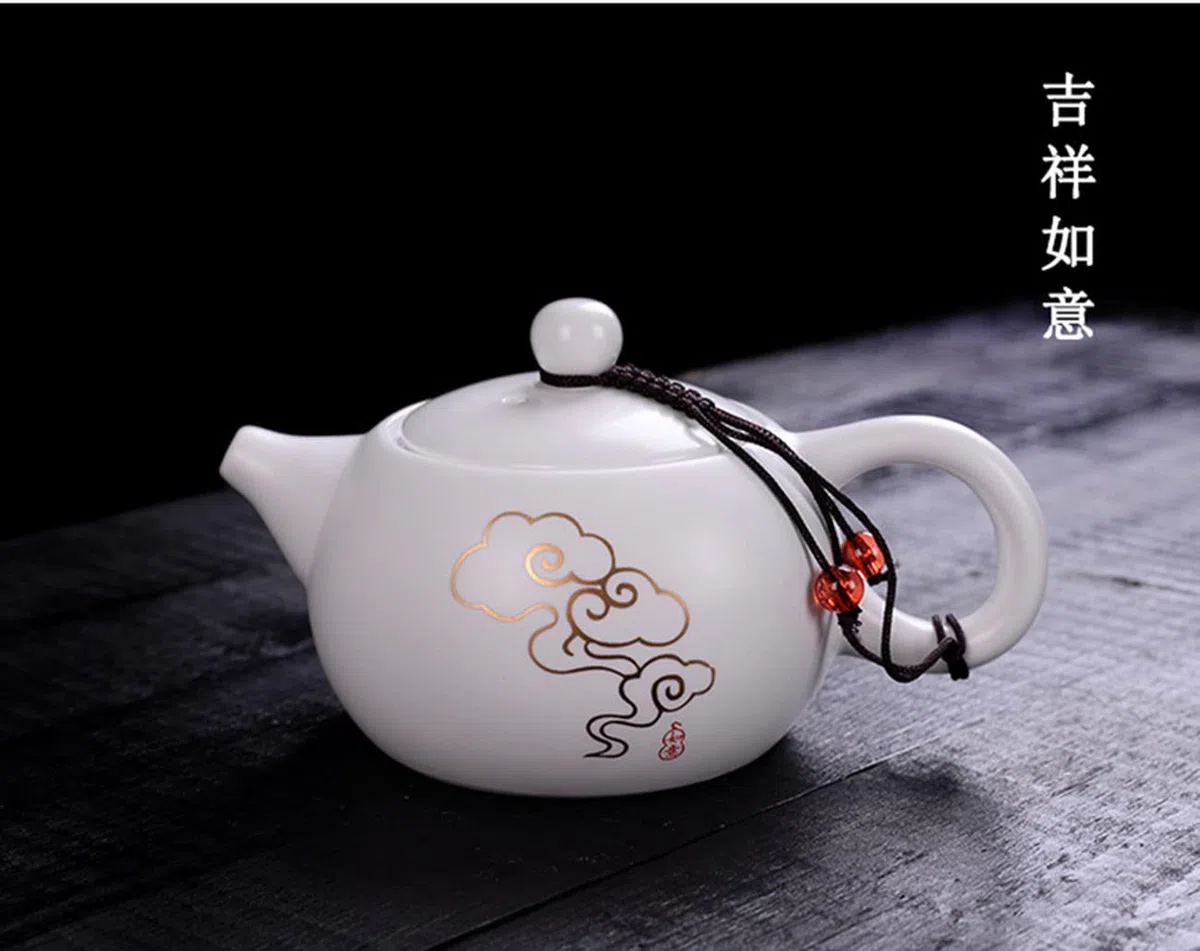 Porzellan-Teekanne, 170 ml, kleine Teekanne, weiß, chinesisches Gongfu-Tee-Set (verheißungsvolle Wolken)