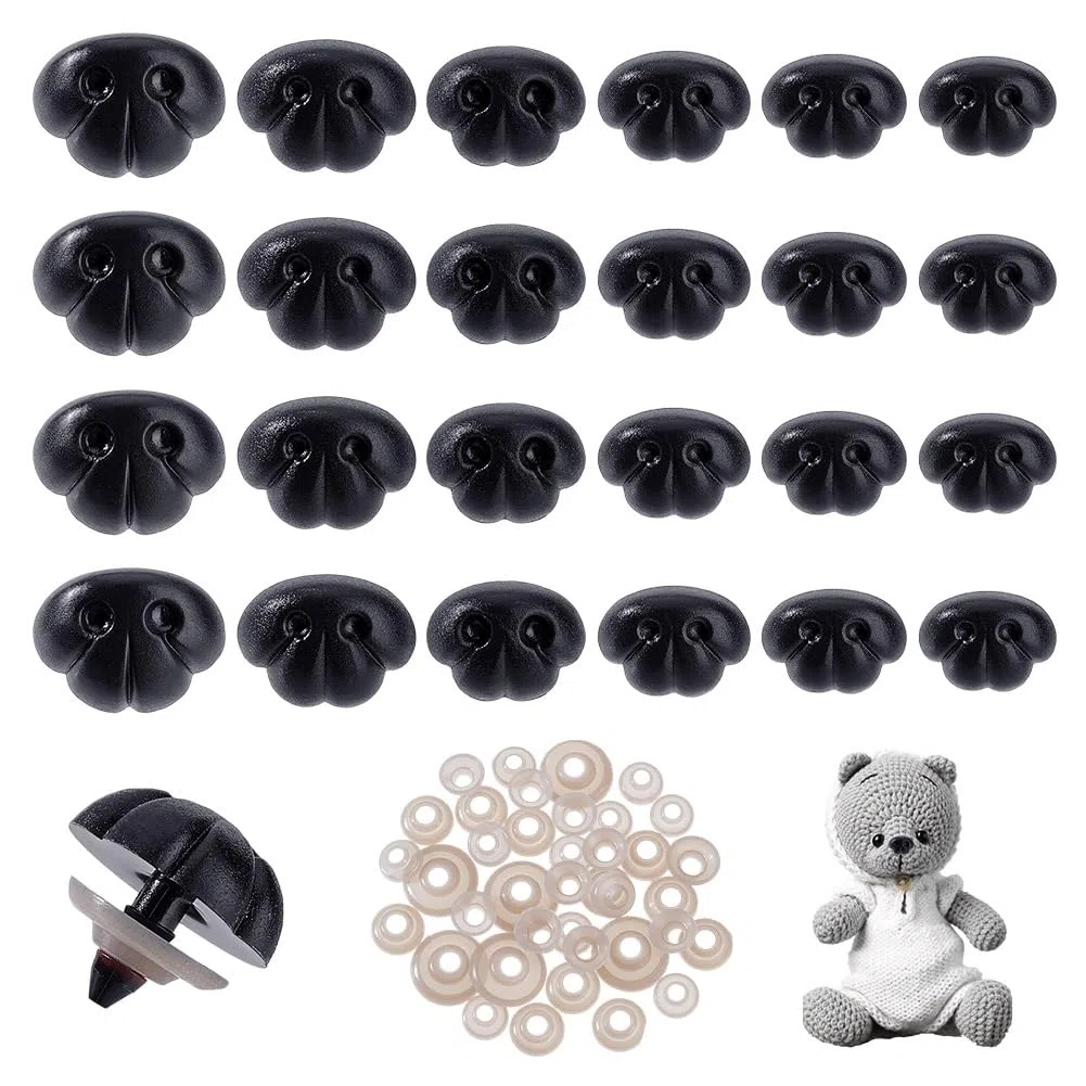 AHANDMAKER 70 Stück Sicherheitsnasen In 6 Stilen Schwarze Bastelnase Mit Abstandshalter 9mm 11.5mm 13mm 15mm 15.5mm 18.5mm Für Amigurumi Häkelbären Puppen Stofftiere