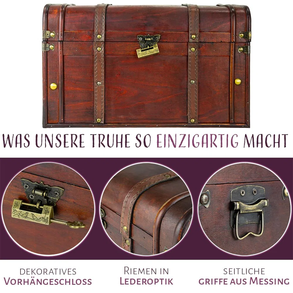 Kingpower Schatztruhe aus Holz 40 x 22 x 24 cm Box mit Schloss Schatzkiste Holztruhe Holzkiste Truhe