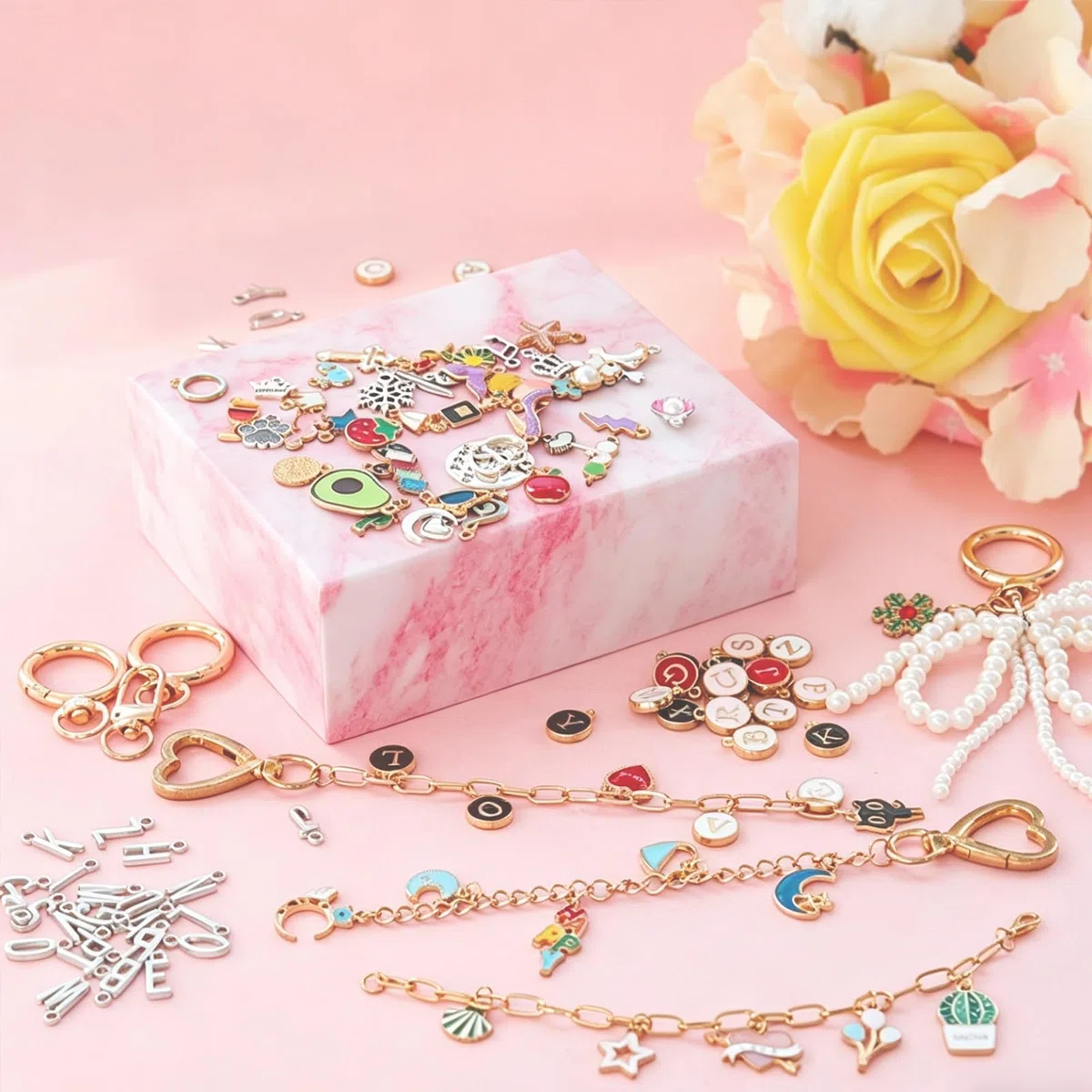 HOMIKLSA 316 Stück DIY Schlüsselanhänger Selber Machen, Schlüsselanhänger Bastelset, Schmuck Bastelzubehör, Klein Keychain Making Kit Metallringe zum Basteln, für Schmuck & Anhänger
