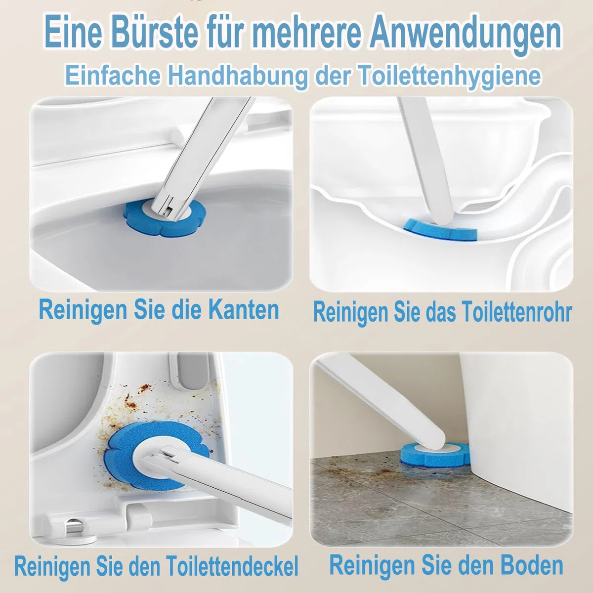 Einweg Toilettenbürste，2er Set verlängertem Griff und Halter-Set WC-Bürsten，Klobürste mit 48 Stück Reiniger Nachfüllungen für Badezimmerreinigung，Waschbecken，Badewanne - Blau(Ocean Fresh Duft)