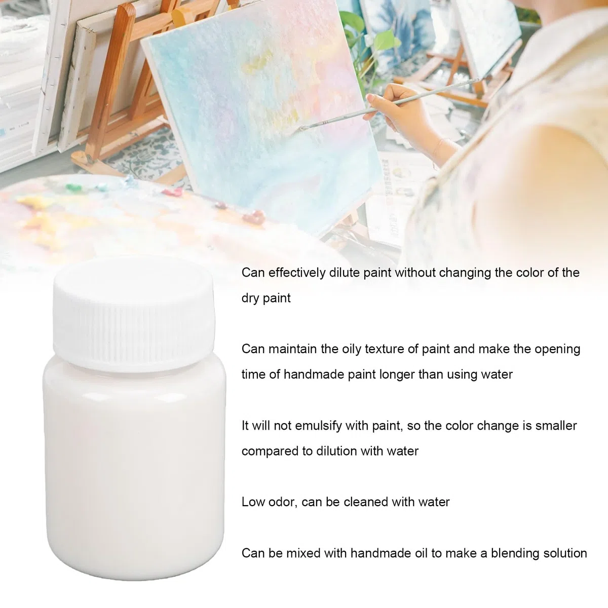 Art Supplies Professioneller Mittelstarker Lösungsmittel-Farbverdünner mit Mineralspiritus für Künstler, Malzubehör auf Ölbasis, Ölfarben-Verdünnungsmittel, 60 Ml Pinselreiniger