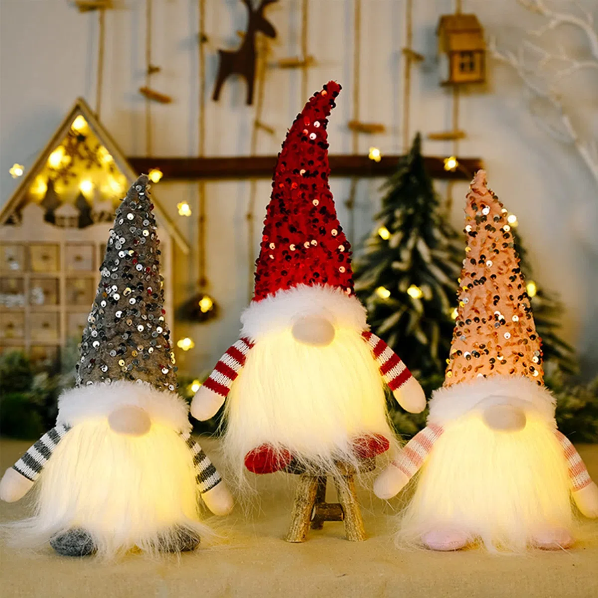 LED Weihnachtsdeko Innen Wichtel Beleuchtung, 3 Stück Weihnachten Deko Wichtel Weihnachtswichtel Figuren, Plüsch Weinachtsdekorationen Tisch Weihnachtsdeko Amerikanisch Christmas Wichtel Figuren