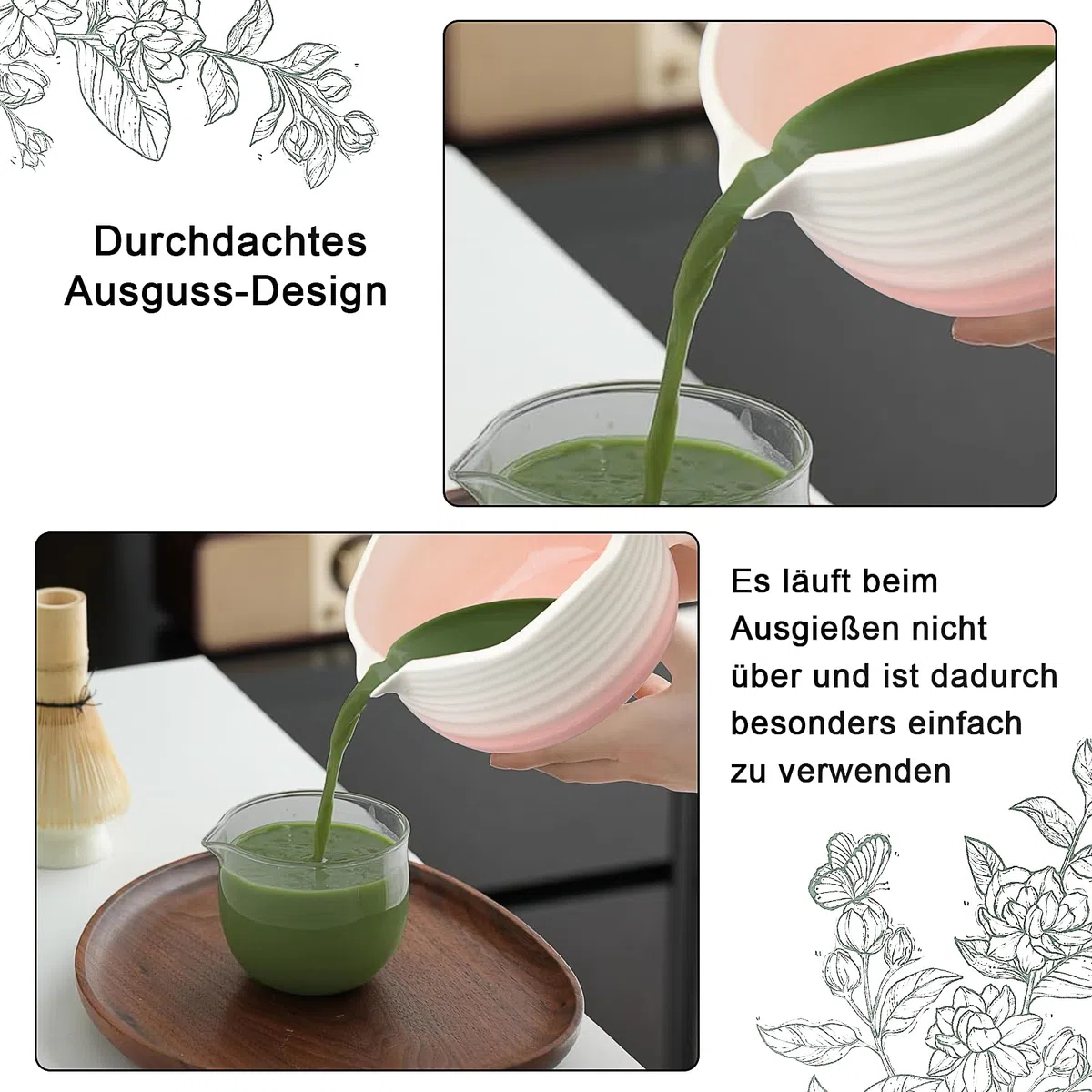 8 Stück Matcha Besen Set – Traditionelles Bambus Matcha Tea Set mit Matcha Schale, Chasen Bambusbesen, Schaufel, Sieb, Besenhalter, Löffel – Perfekt für Matcha Liebhaber & Geschenk (Pink)
