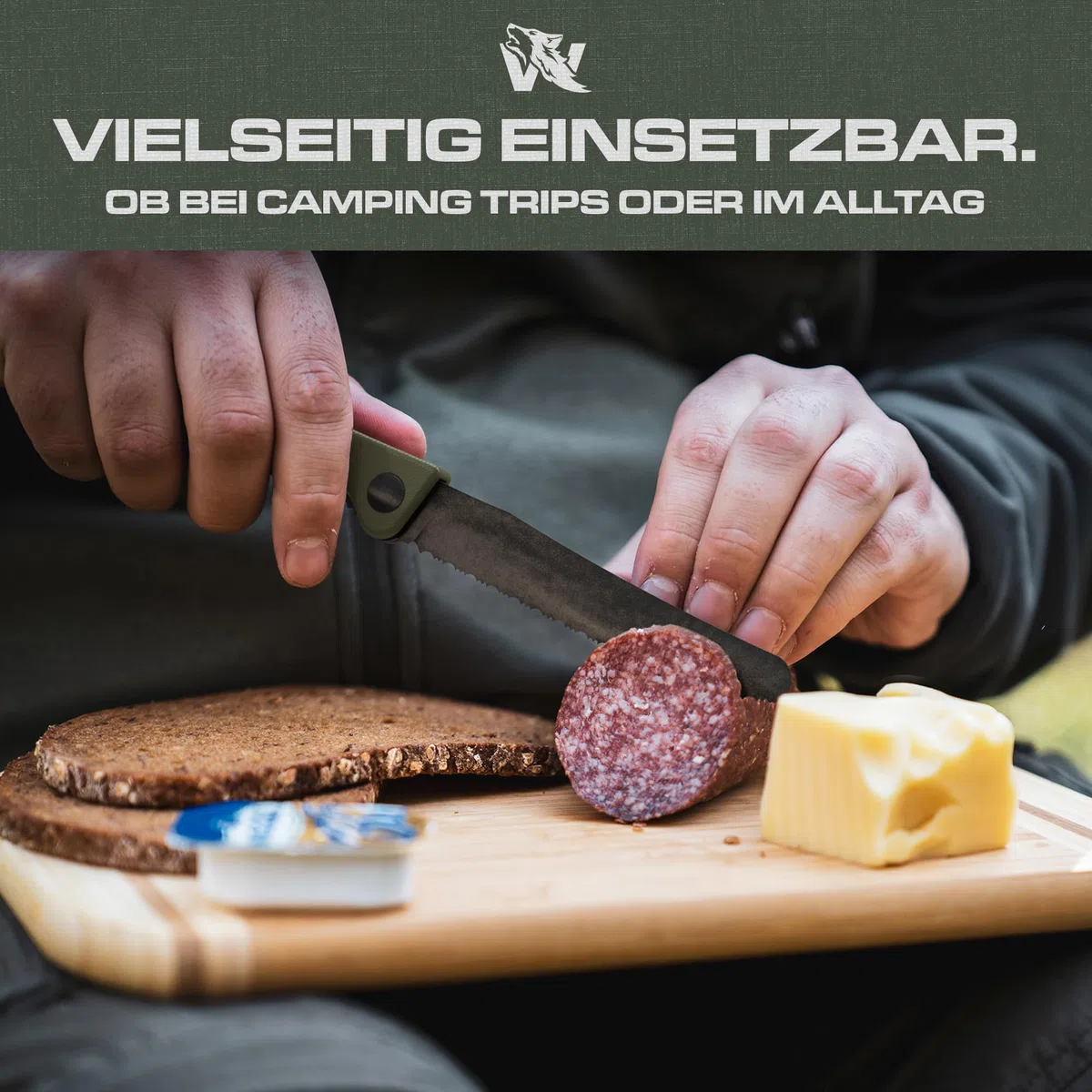 ODENWOLF W-PICNIC - Brotmesser Wellenschliff als Folding Knife - Sägemesser auch geeignet als Jausenmesser oder Brötchenmesser - Scharfes Outdoor Wellenmesser klappbar verwendbar als Picnic Messer