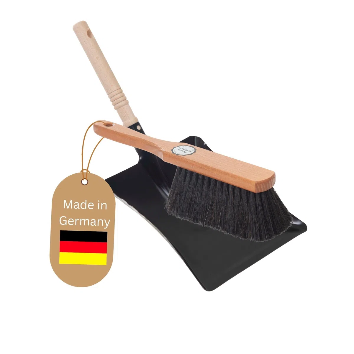Novaliv Kehrblech Set ROSSHAAR Handfeger Kehrblechgarnitur SCHWARZ Kehrblechbesen - weiche Borsten Handbesen Rosshaar Handfeger Klein -Handkehrset Kehrblechset Kehrschaufel - Feger und Kehrblech