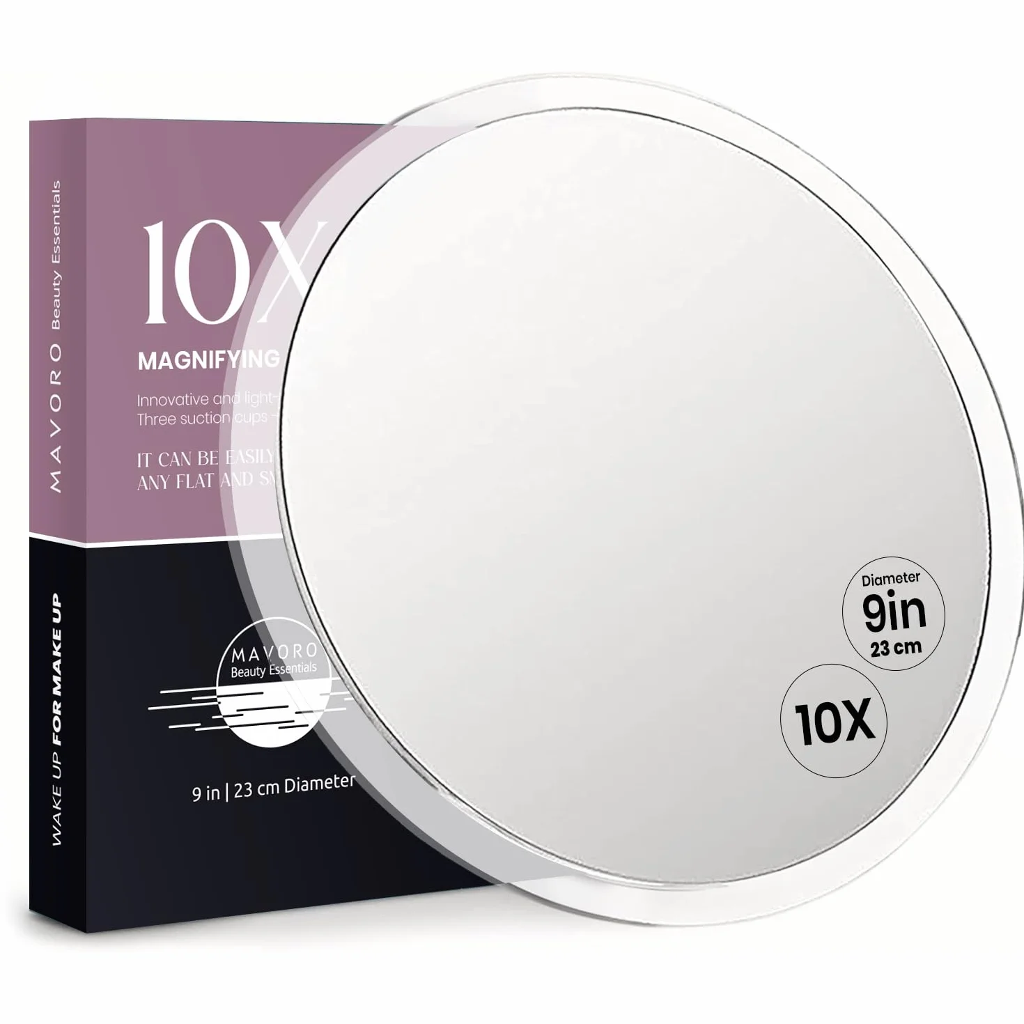 Mavoro 23 cm Vergrößerungsspiegel mit 3 starken Saugnäpfen | 10X Vergrößerung | Tragbarer Reise Make-up- & Kosmetikspiegel (10X)