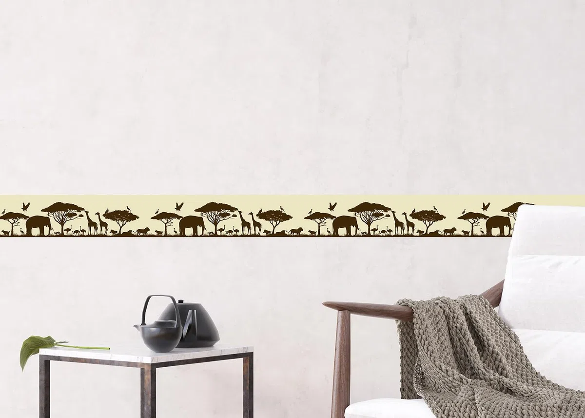 AG Design Selbstklebende Bordüre Safari, AWB 8266 | Wasserfest Dekoration für Wände, Möbel, Tapeten, Wandverkleidungen und Türen, Folie, Mehrfarbig | Breite 500 cm x Höhe 13.8 cm