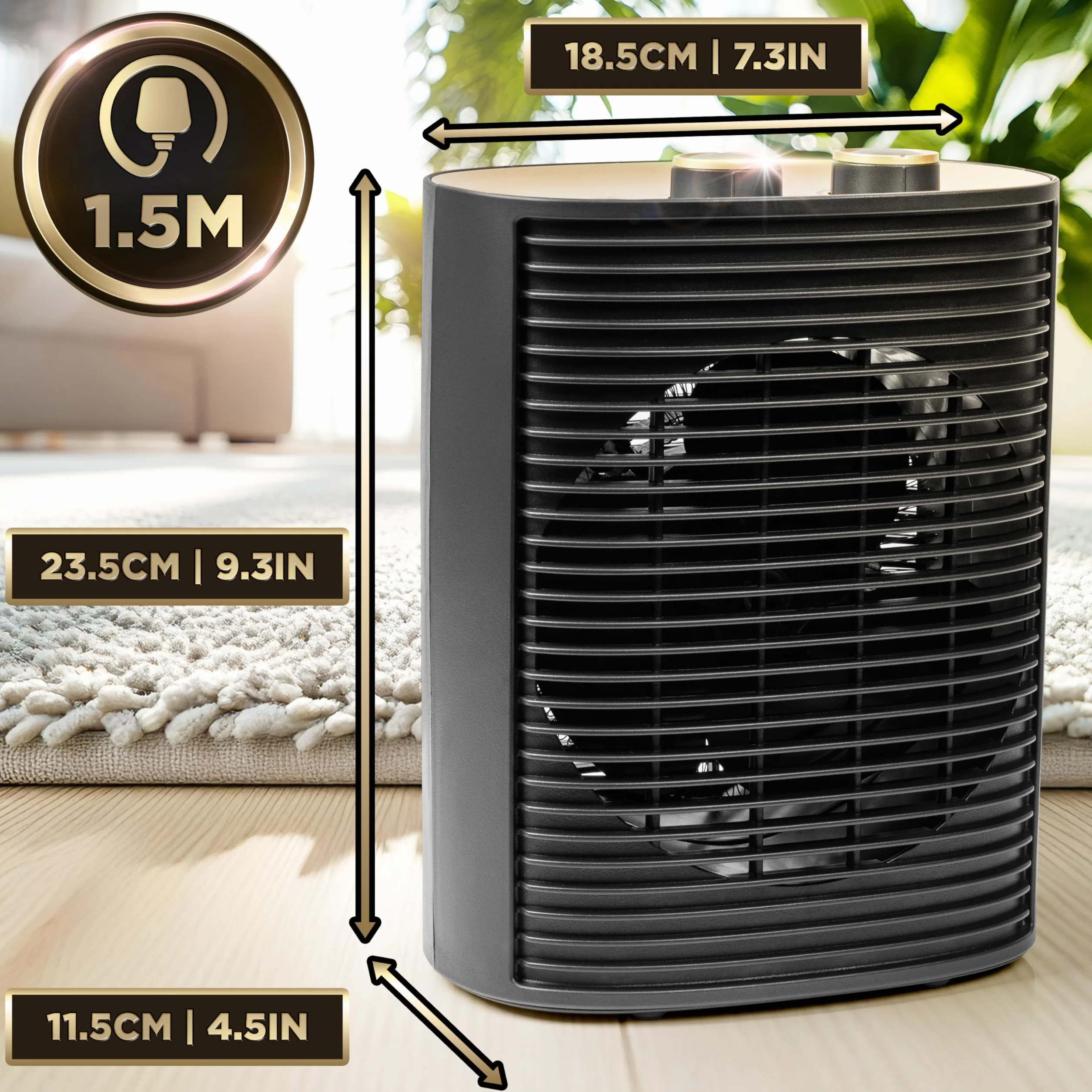 Duronic Heizlüfter, 2000 Watt Elektroheizung für Steckdose, kleine Mini Heizung als Fußwärmer, Elektroheizkörper mit 2 Stufen, Kaltfunktion (HV32 BK)