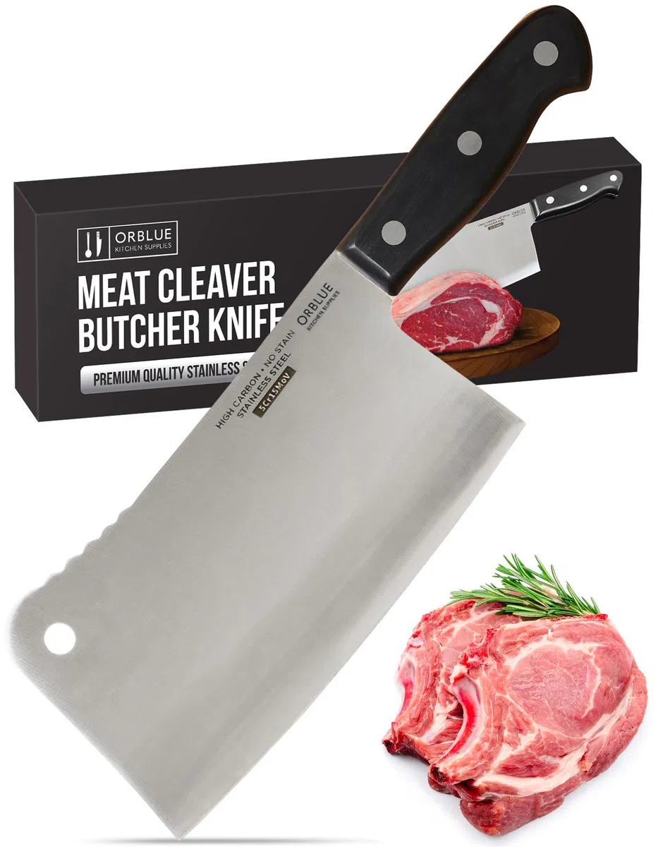 Orblue Hackmesser - Chinesisches Kochmesser, Scharfes Küchenmesser, Ideal als Metzgermesser, Fleischermesser und Hackbeil für Knochen, Perfektes Messer für die Küche