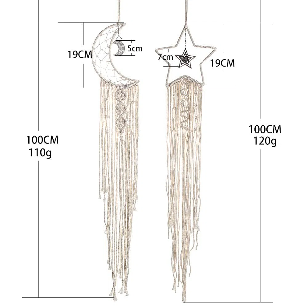 2 Stück Makramee Wandbehang Böhmischer Mond-Traumfänger, handgefertigte Wandteppiche Mädchen Boho-Traumfänger mit Quasten Wohnkultur für Schlafzimmer Hochzeitsfeier Ornamente Handwerk