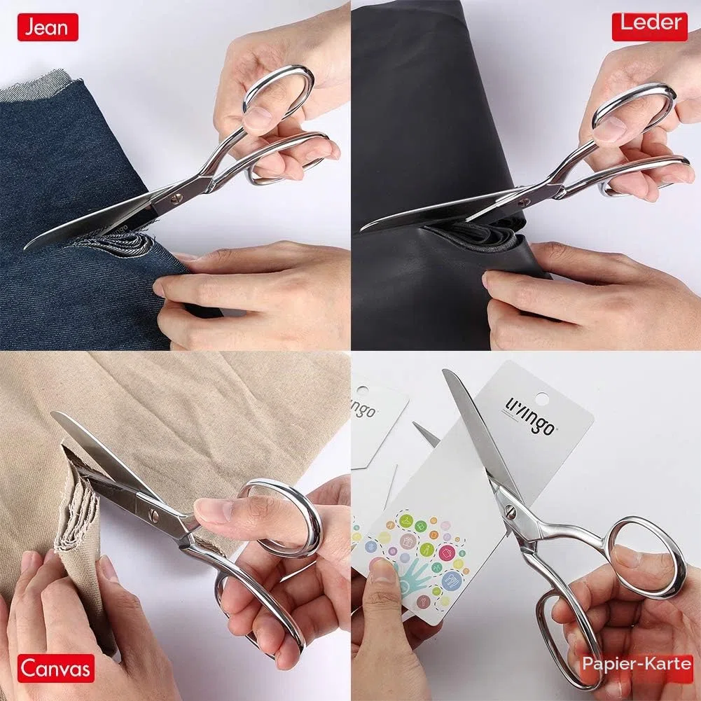 LIVINGO Professionelle robuste Schneider-Stoffschere, Schneider, Nähen, klassisch, Edelstahl, ultra-scharf, geschmiedete Schere, gebogen, A-Silber