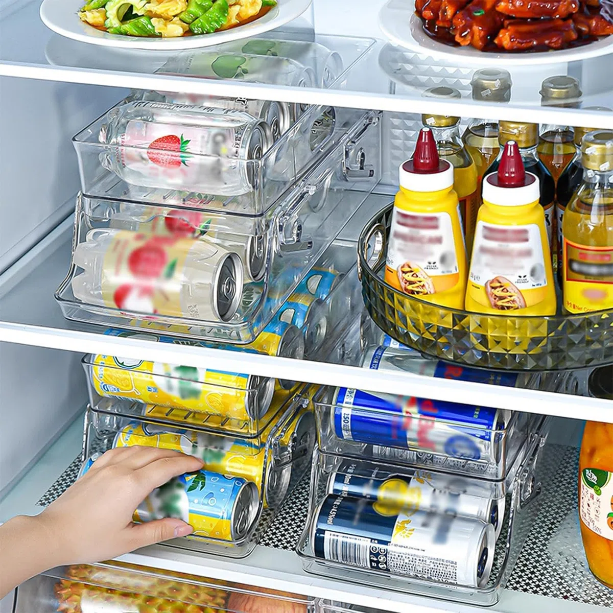 Kühlschrank Organizer Dosen Dosenspender Kühlschrank 2 Tier Foldable Dosenhalter Getränkehalter für 250ml/330ml Getränkedosen Bier Soda Dosen
