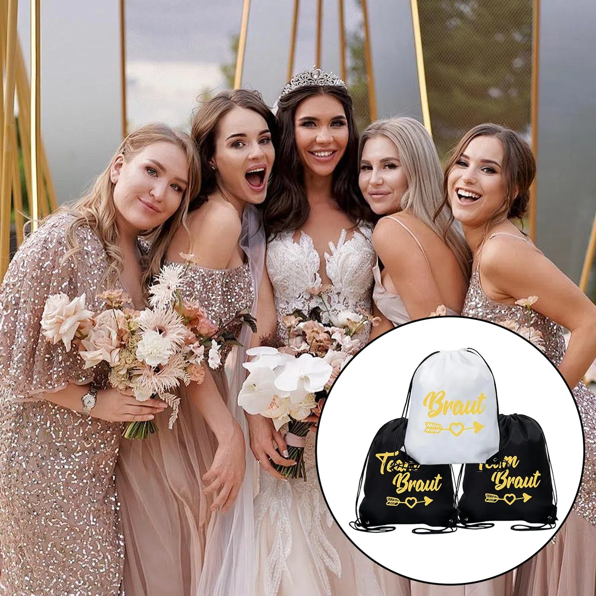 8 Stück Junggesellenabschied Frauen Team Bride Turnbeutel mit Kordelzug, JGA Frauen Turnbeutel, Damen Team Bride Rucksack Set, Braut Tasche Braut Bride Kordelzug für Braut Damen
