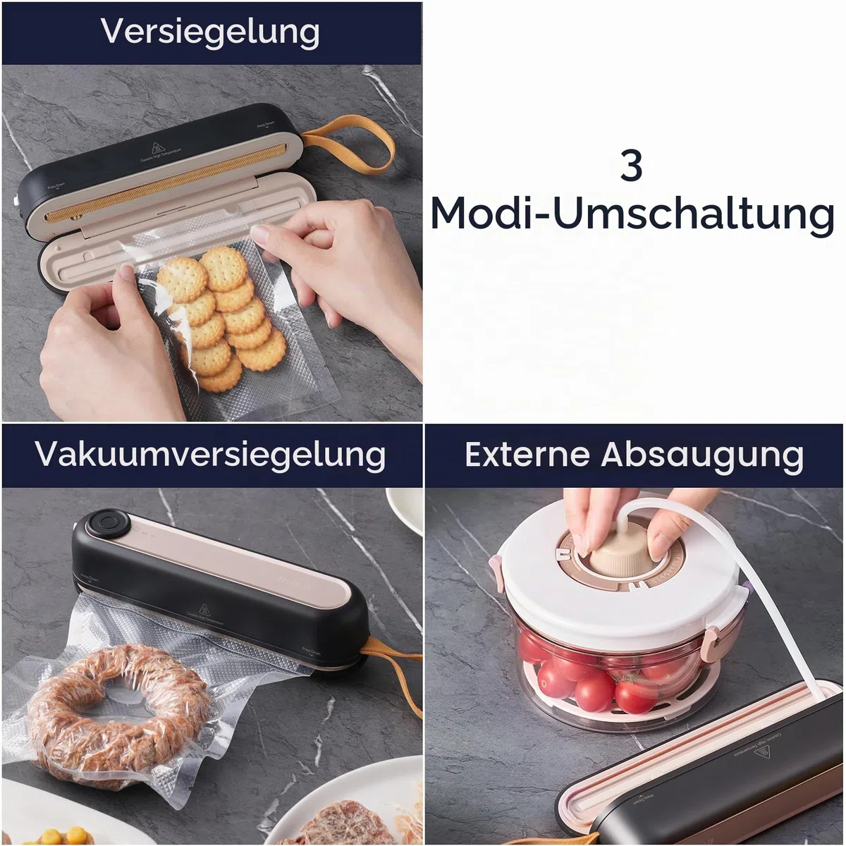 Ciarra Mini Folienschweißgerät, Vakumierergerät für lebensmittel 3 Modi, Automatisches Mini Bag Sealer Versiegelungsmaschine für Trockene und Nasse Lebensmittel (Vakuumiergerät + 5 Stück Vakuumbeutel)