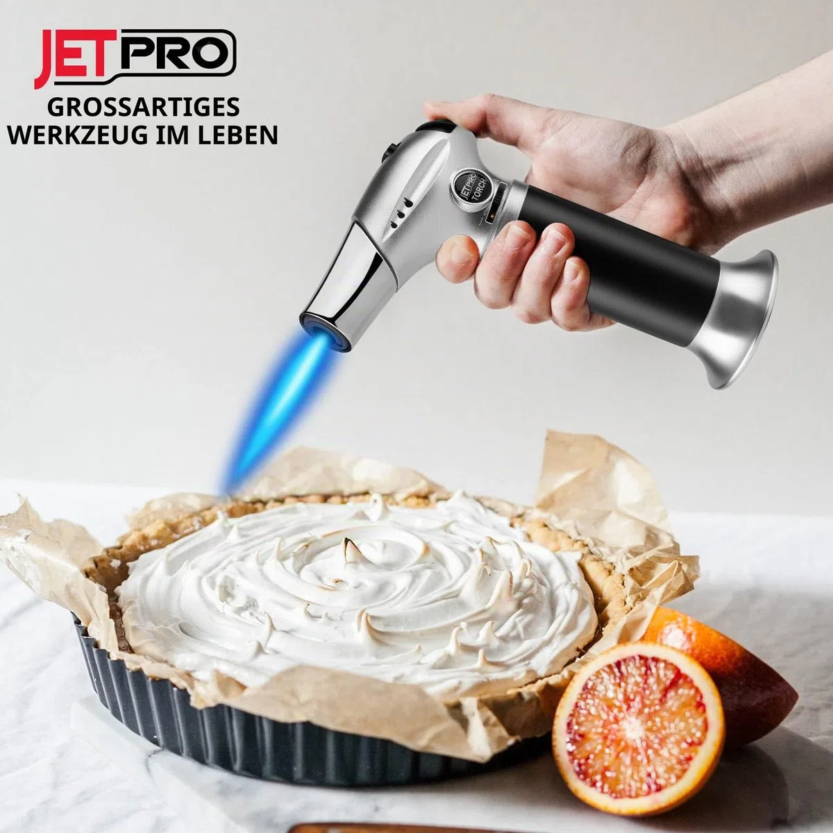 Butan Fackel, Küche Fackel Feuerzeug, Kochen Nachfüllbare Fackel mit einstellbarer Flamme und Sicherheitsschloss für Desserts, BBQ, Küche mit Butangas Nicht im Lieferumfang enthalten (Sliver)