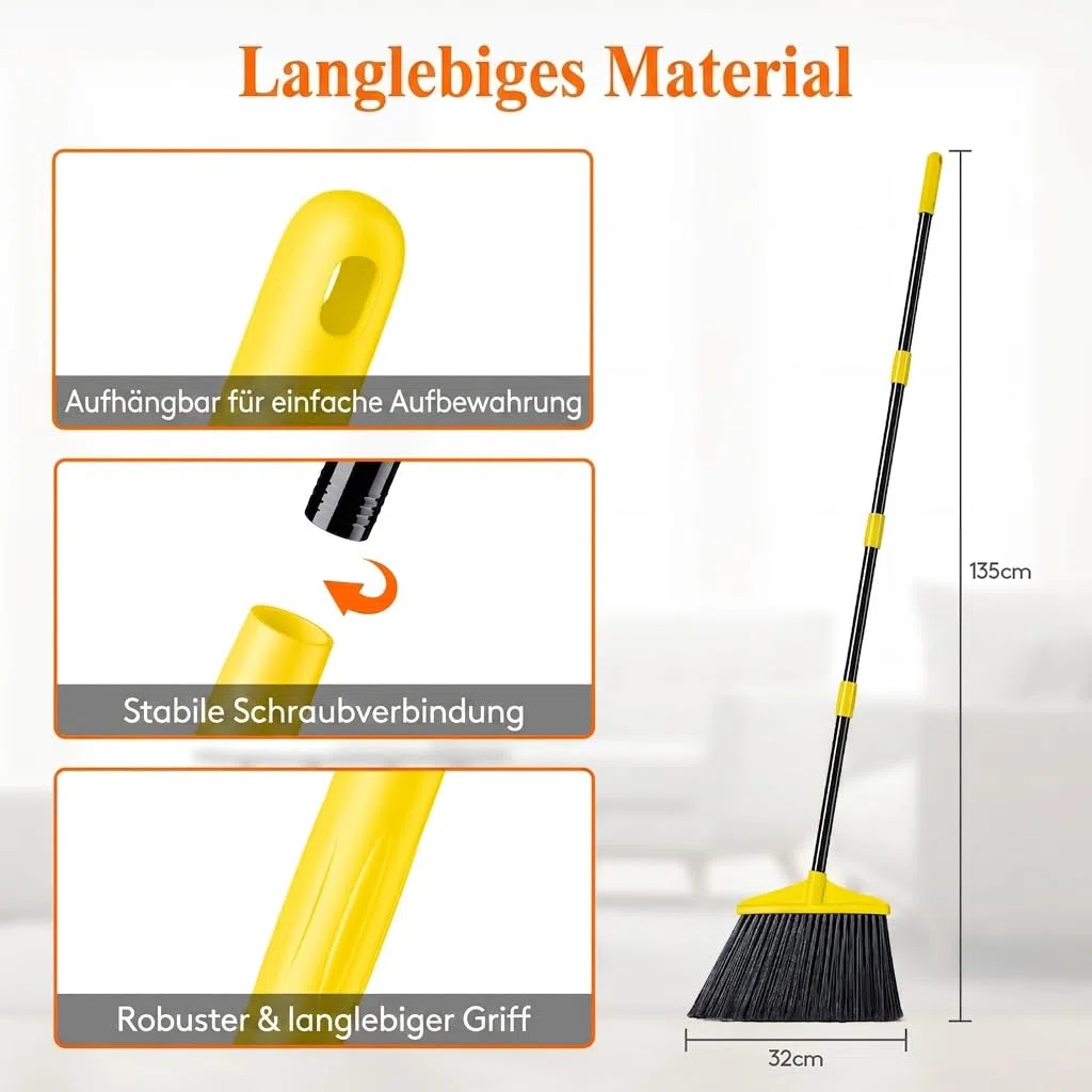 Lifewit Außen/Innen Besen für schwere Aufgaben, Kommerzieller Besen mit 1,35m langem ausziehbarem Stiel, Haushaltswinkel-Eckbesen für Terrasse, Garage, Oberdeck, Lobby, Hof, Gelb