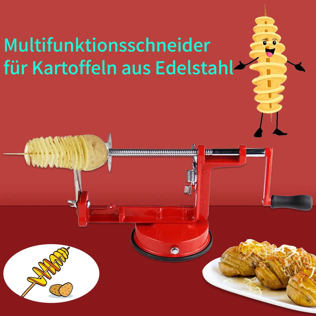 Spiralkartoffelschneider, Apfelschneider Kartoffelschneider Edelstahl, Spiralschneider Kartoffel Mit Rutschfester Griff Für Obst Kartoffeln Tornado Chips Gurken Süßkartoffeln Oder Karotten