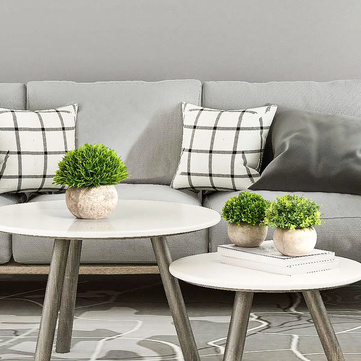 GoMaihe Kunstpflanze 3 Stücke Künstliche Pflanzen mit Grauem Topf, 9.5 x 13cm Indoor und Outdoor Kunststoff Fälschung Grünes Gras, Deko Wohnzimmer Balkon Schlafzimmer Badezimmer Zimmer Tischdeko