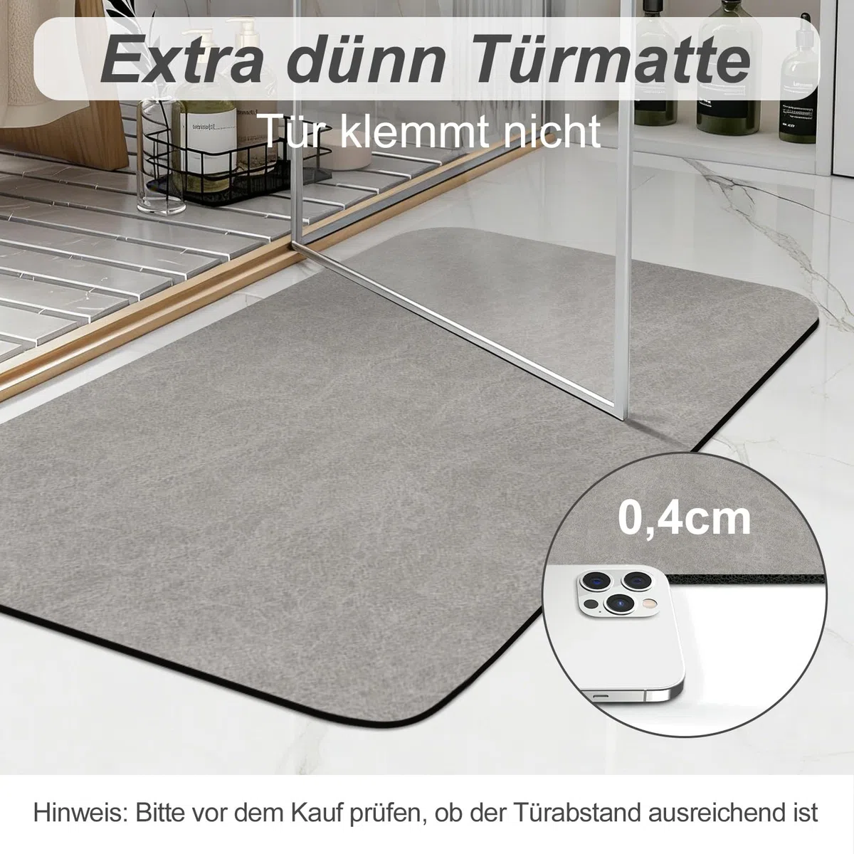 rutschfeste Badematte Super Absorbierende Badezimmerteppich: dünn 40 x 60 cm Waschbar schnelltrocknende Badvorleger Duschvorleger für Dusche, Badewannen und Badezimmer, Toilette, grau