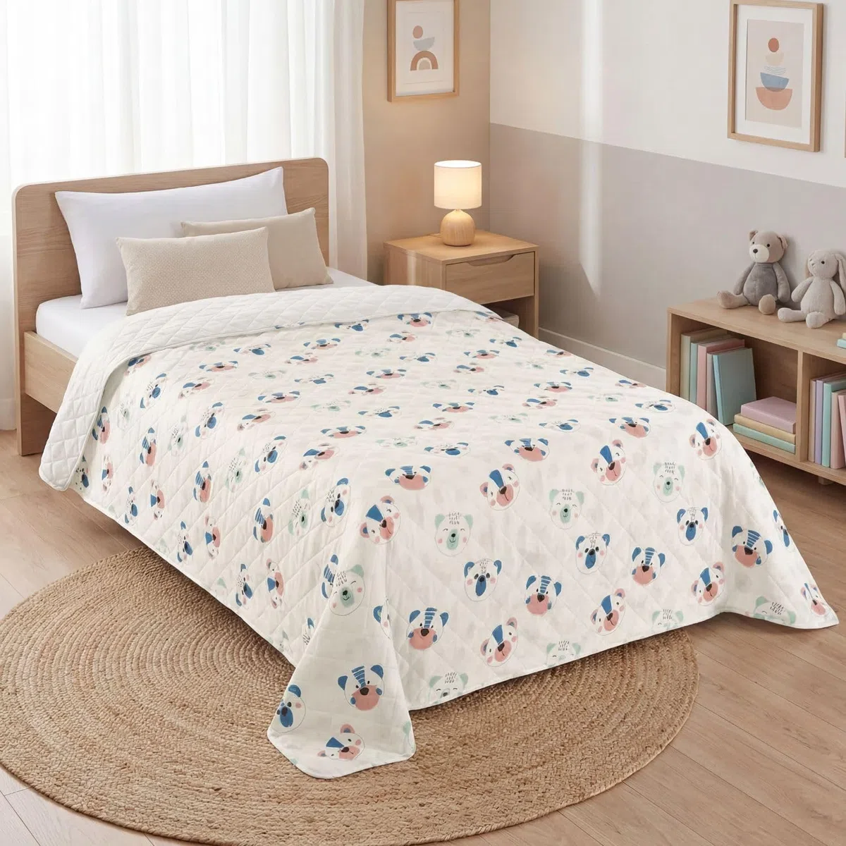Delindo Lifestyle Kinderzimmer Tagesdecke Bettüberwurf mit Bärchen-Motiv, für Einzelbett, für Mädchen und Jungen, 170x210 cm