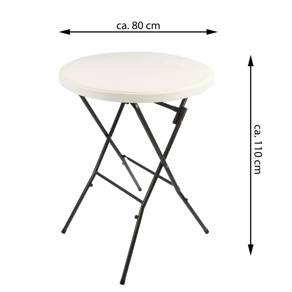 Stehtisch rund klappbar mit Husse, Höhe 110cm Durchmesser 80 cm, weiß