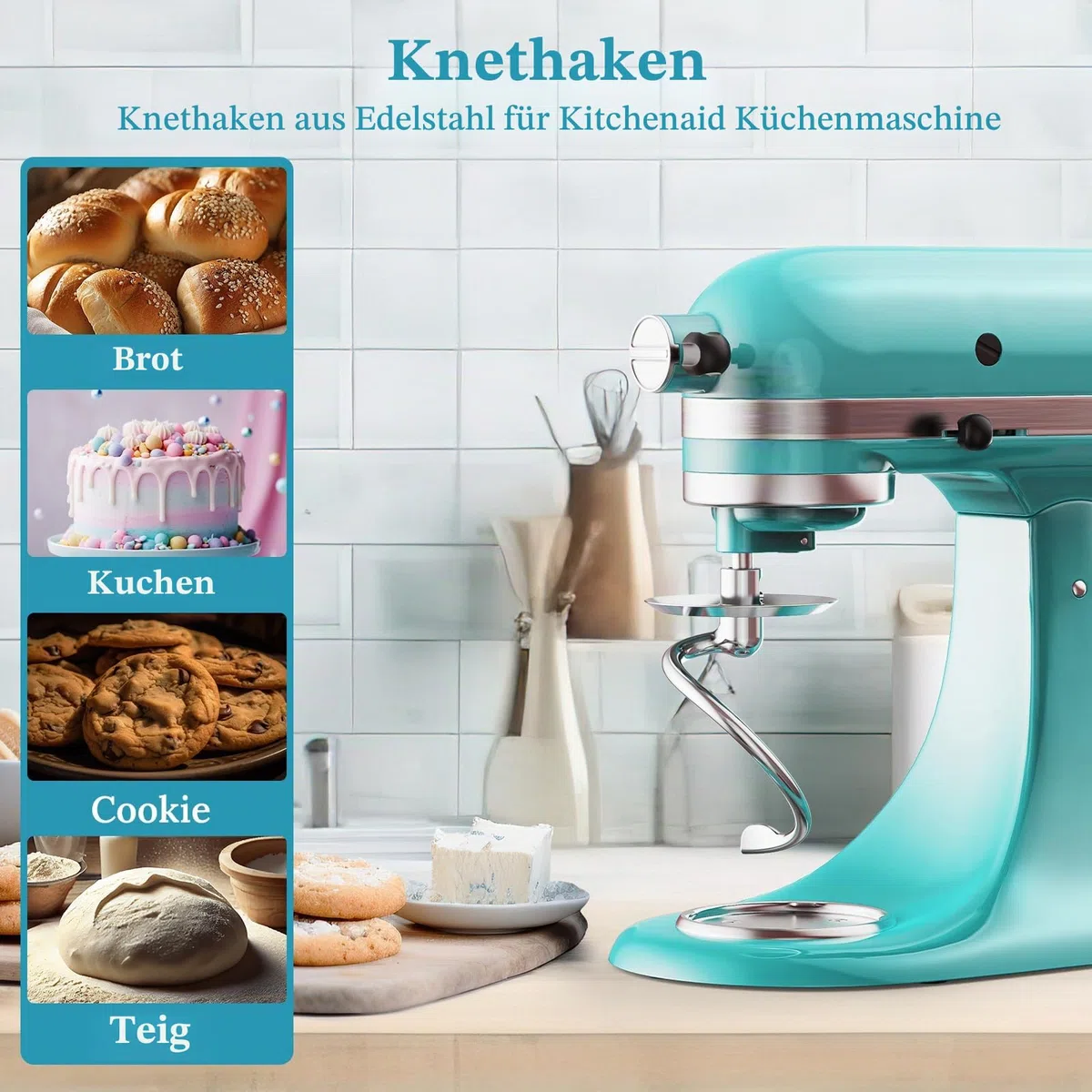 Knethaken aus Edelstahl für KitchenAid Standmixer, passend für 4,5–5 Qt Kippkopf-Standmixer-Aufsätze für KitchenAid Mixer, spülmaschinenfest für Küchenhelfer-Zubehör und Aufsätze