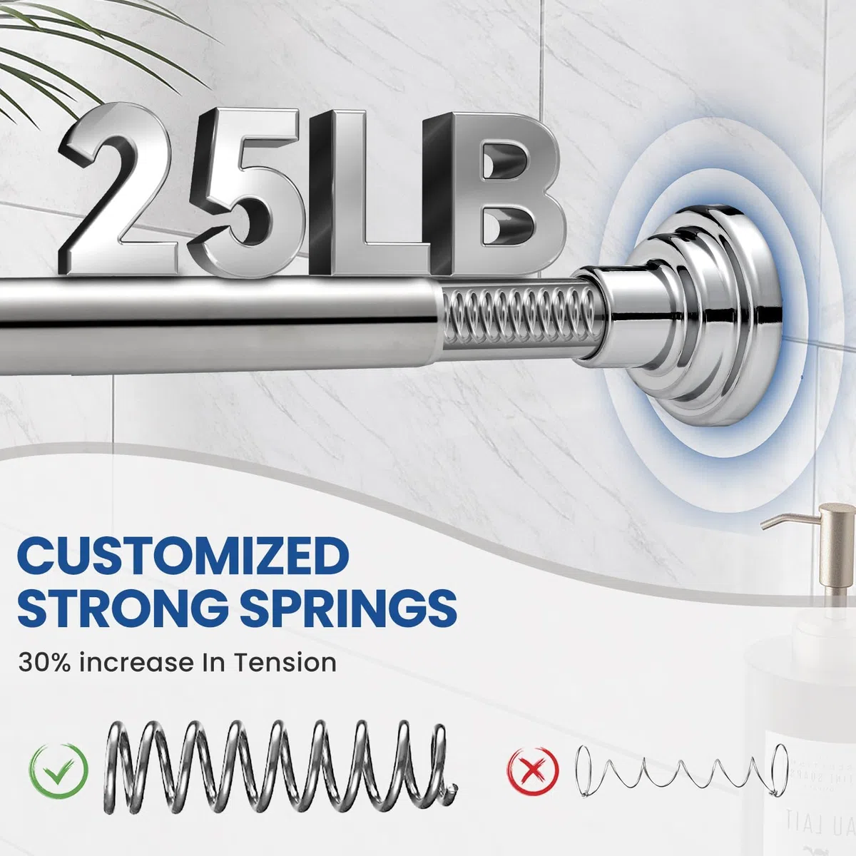 Duschvorhangstange ohne Bohren, Ausziehbare Teleskopstange, Rostfrei & Rutschfest Duschstange, Spannstange Verstellbar von 76 bis 195cm, Ideal für Badezimmer, Fenster