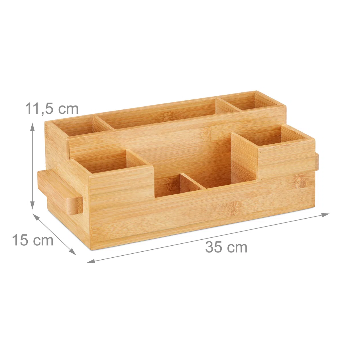 Relaxdays Besteckhalter Bambus, 7 Fächer, Tisch Menage für Servietten, Besteck, Öl, Gewürze, HBT 11,5 x 35 x 15cm, natur, Hellbraun