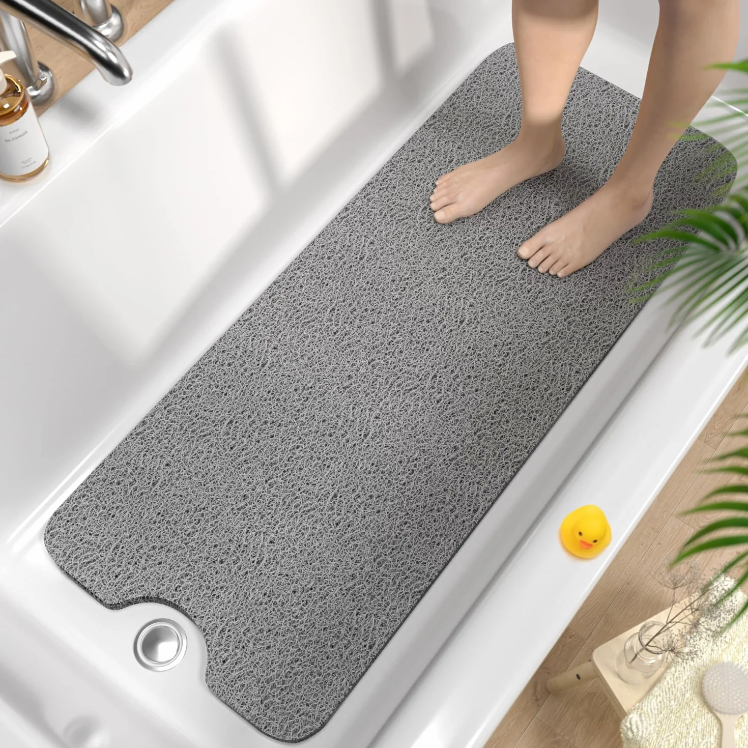 HITSLAM Badewannenmatte rutschfest 100x40cm, Extra Lang Antirutschmatte Badewanne, Weicher PVC-Luffa Duschmatte rutschfest, Schnelltrocknend Badematte für Nassbereiche, Ohne Saugnapf, Grau
