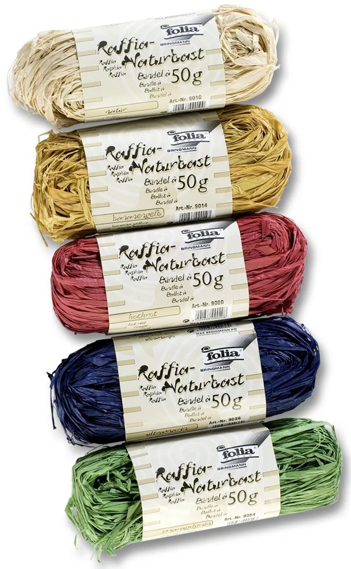 folia 901009 - Raffia Naturbast, 5 Bündel je 50 g, farbig sortiert - ideal zum Basteln oder für Gestecke, Sträuße und andere floristische Arbeiten