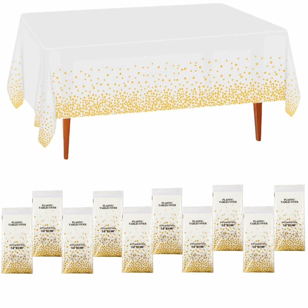 CEILIWEN 10 Packungen weiße und goldene Party-Tischdecken, Einweg-Tischdecken, Tischdecken, Tischdekoration für Party, 274 x 137 cm, Weiß Gold, 10 Packungen