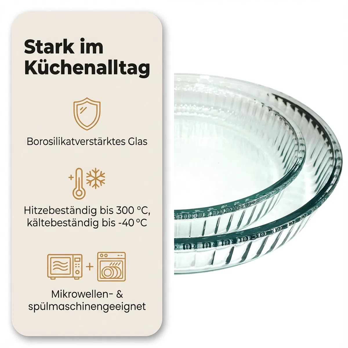 by Pasabahce Borcam runde Auflaufformen Ø 26 und 32cm, 2er Set, Backformen aus Kristallglas, spülmaschinengeeignet