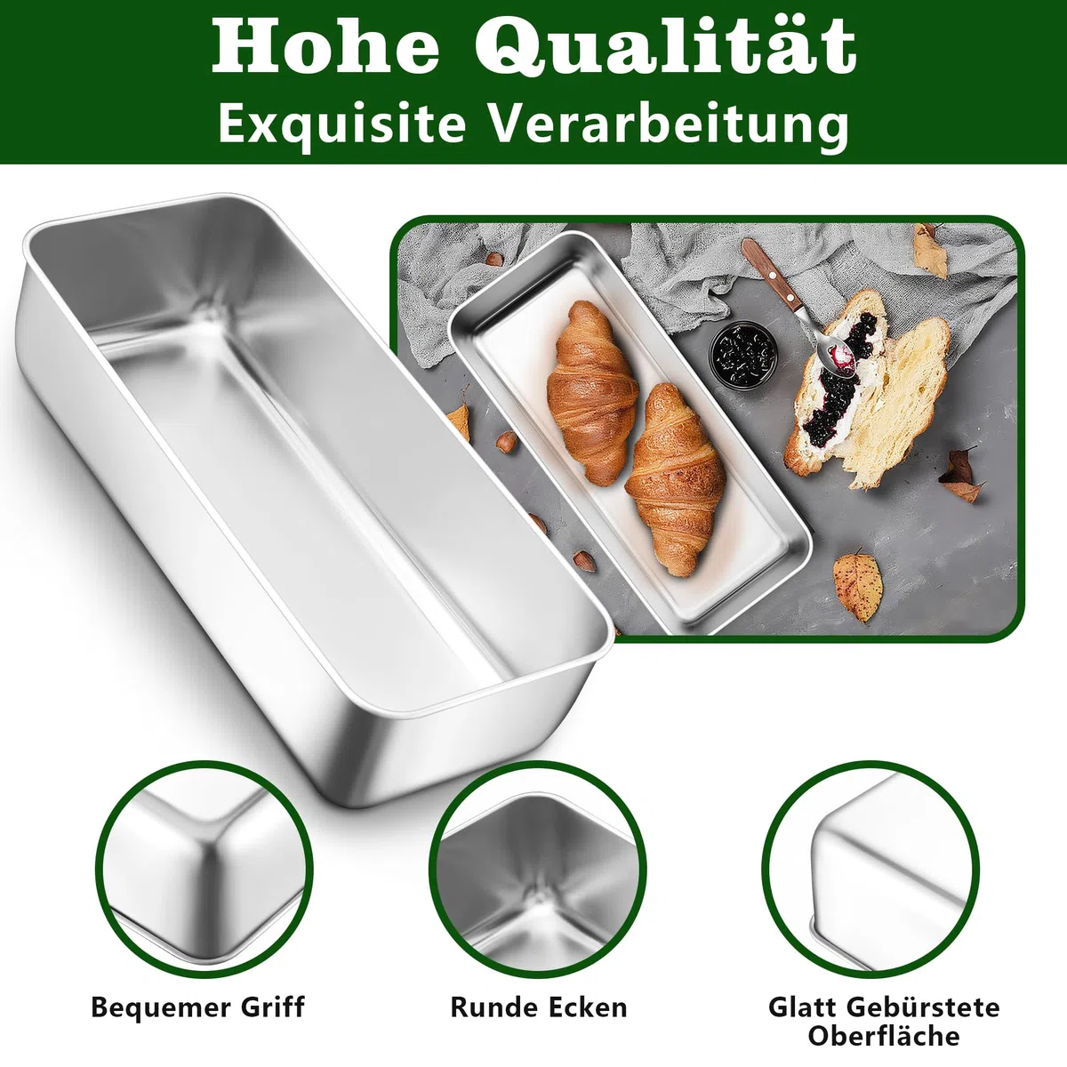 Joyfair Brotbackform 2er Set, 31,2cm Edelstahl Groß Kastenform Brotform, 7,5cm Tiefe Backform Rechteckig Toastbrot für Brot/Kuchen/Toast, Gesund & Ungiftig, Leicht zu Reinigen & Spülmaschinenfest