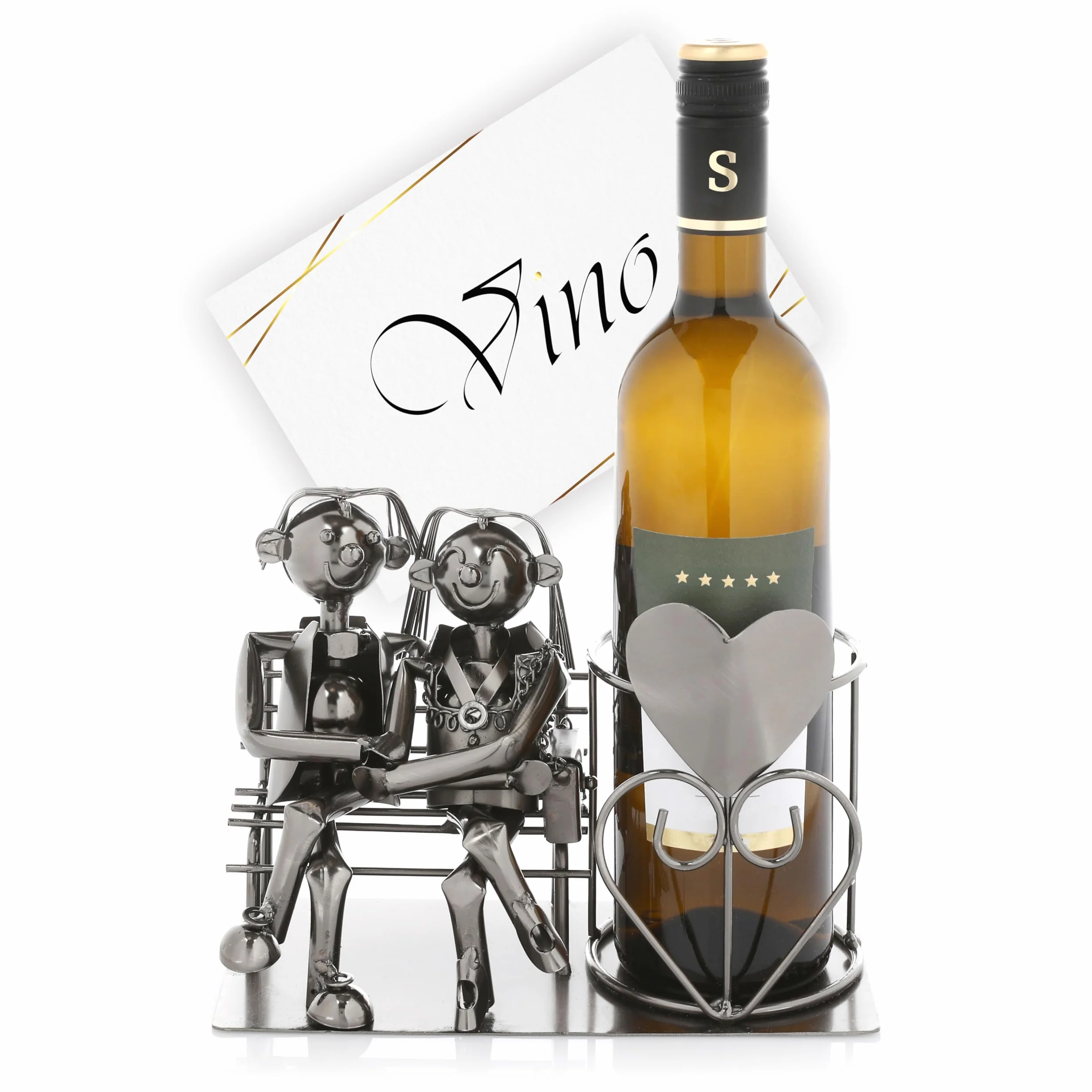 Nordstern Flaschenhalter Liebespaar Metall - Hochzeitsgeschenk Weinflaschenhalter Pärchen - Geschenk zur Hochzeit, Silberhochzeit oder Goldhochzeit