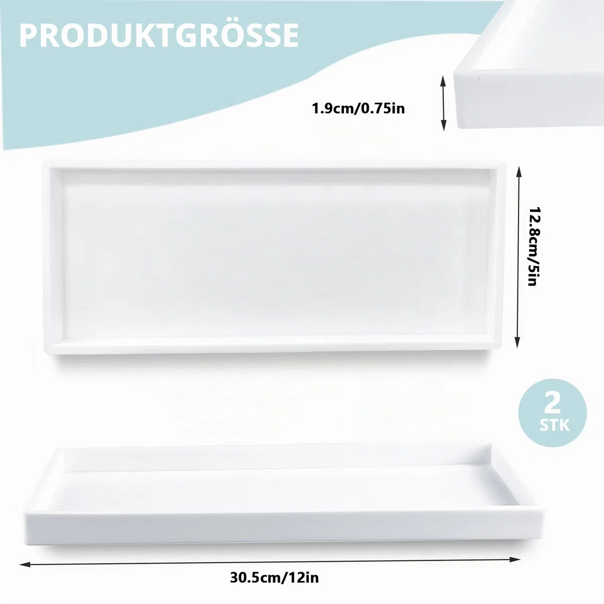 2 x Badezimmer-Waschtisch-Tablett, Arbeitsplatte, 30 cm, Silikon-Seifenspender-Tablett für Küchenspüle, Toilettentank-Tablett, Badezimmer-Thekenablage für Parfümkerzen, Weiß