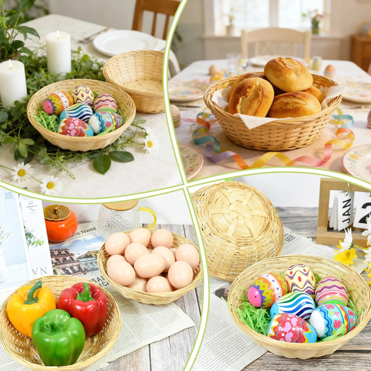 5 Stück Geflochtener Korb Osterdeko, Kleiner Korb Geschenkkorb Leer, Weidenkorb Bambus Körbchen, Basteln und Deko, Osternest Körbchen, Leichte stabile Körbe für Ostereier Brötchen Geschenke