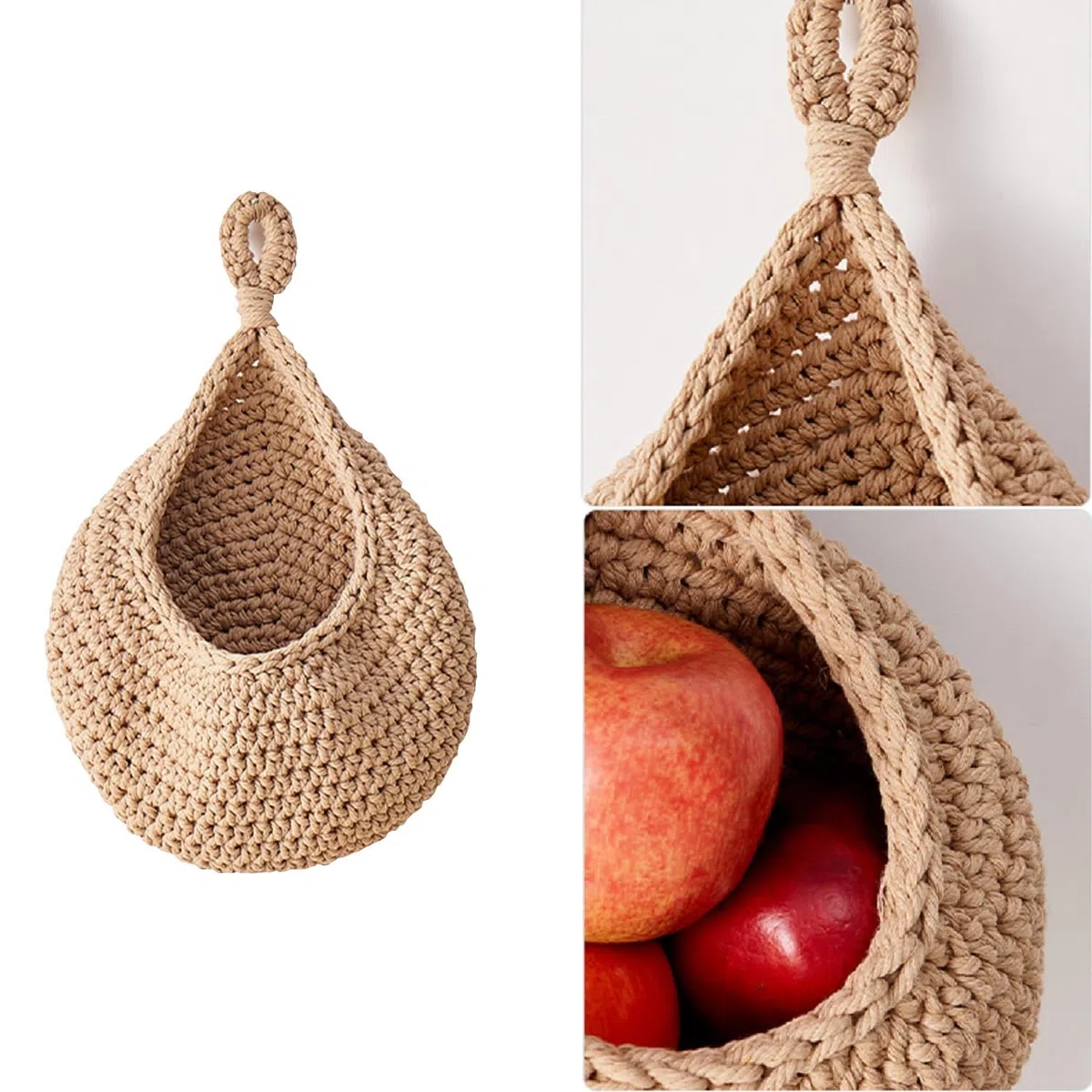 3 Stück Hängekorb Obstkorb, Handgewebt Baumwollegewebe Aufbewahrungskörbe Obstkorb Hängend Wandkorb Hängekorb Küche Obst für Obst Gemüse Wandpflanzer (3)
