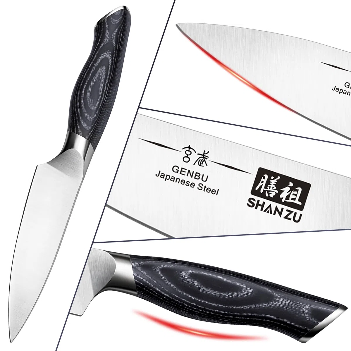 SHAN ZU Schälmesser Obstmesser Gemüsemesser Scharfe Profi Kochmesser Küchemesser Messer Klein aus Hochwertigem Carbon Edelstahl Spickmesser 9.5CM mit K133 Holzgriff- GENBU Series