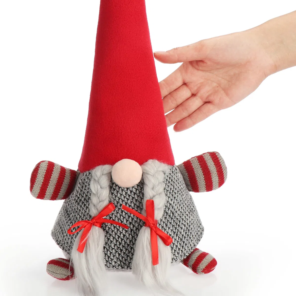 com-four® Wichtel Zwerg mit roter Zipfelmütze 40 cm - 1,4 kg schwerer Türstopper - Weihnachtsdeko Figur im nordischen Design - Kantenhocker, Buchstütze (Wichtel - rote Mütze grauer Zopf)