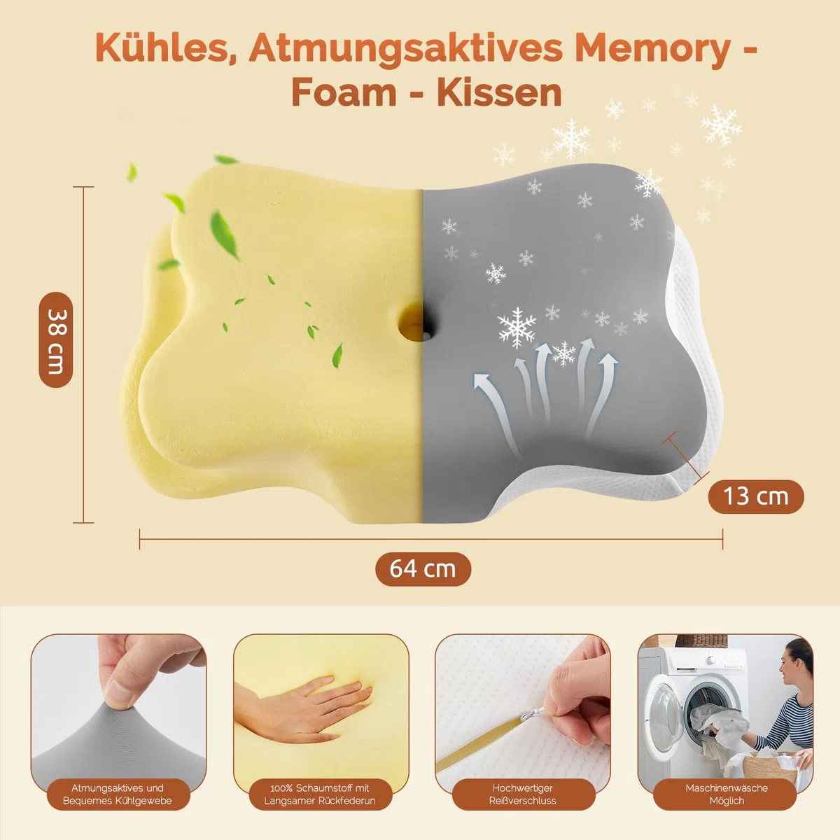 Nackenkissen，Ergonomisches Kopfkissen，Pillow Memory Foam Kissen für Seiten, Rücken & Bauchschläfer（Dunkelgrau