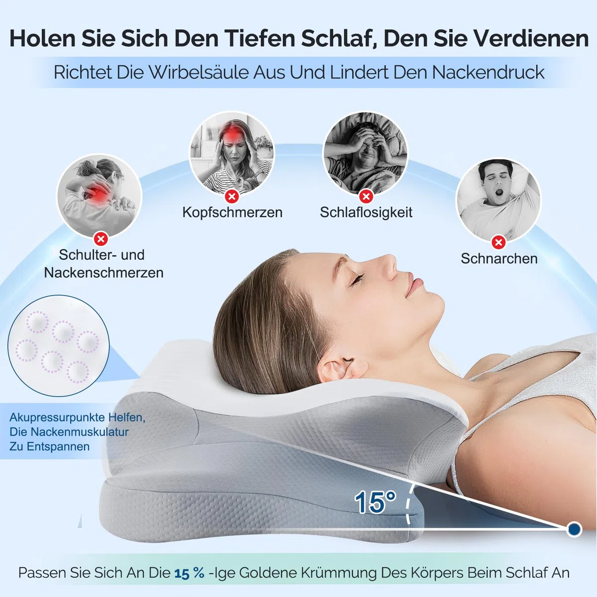 Nackenkissen Kopfkissen, Memory Foam Kissen Ergonomisches Kopfkissen, Nackenstützkissen für Seitenschläfer, Rücken und Bauchschläfer