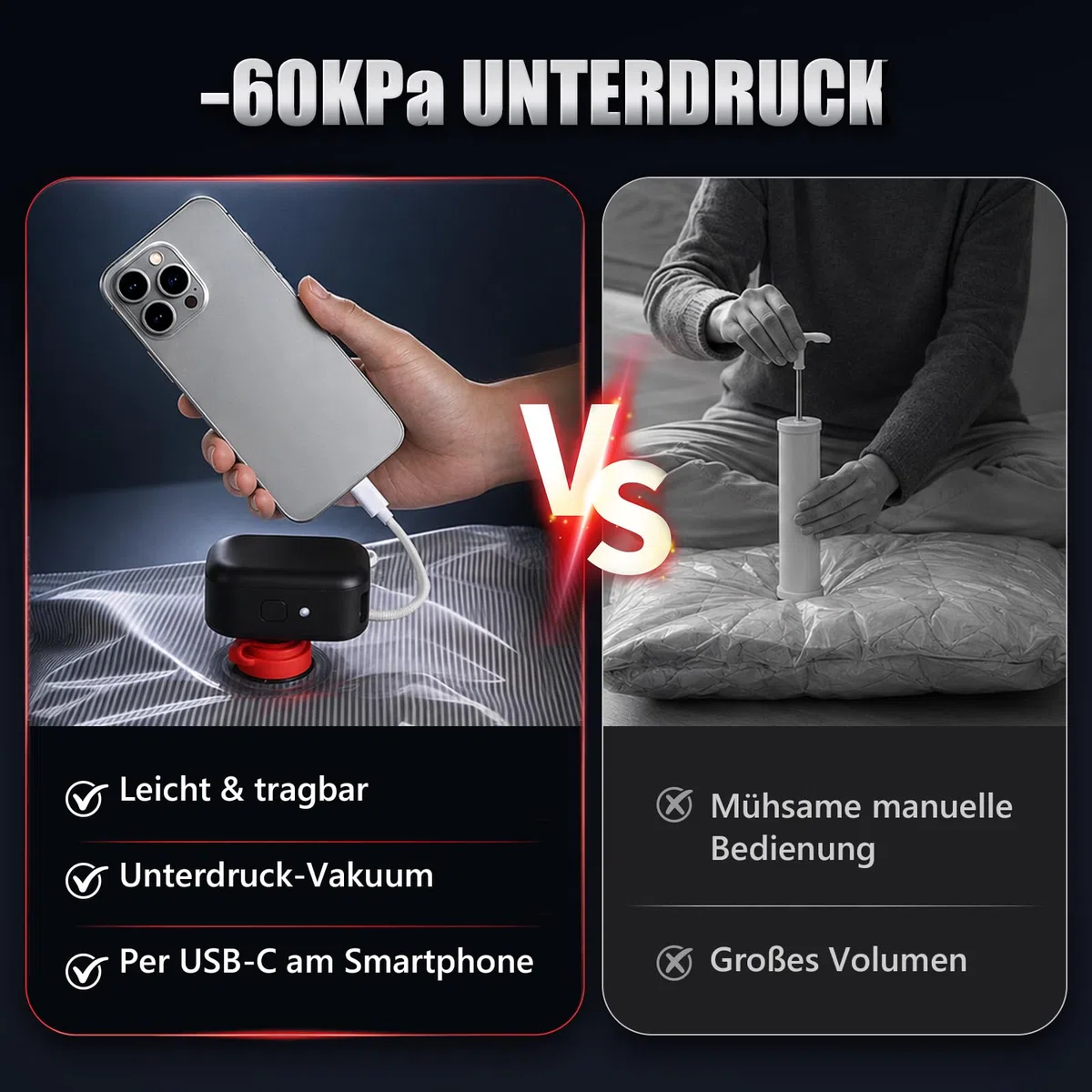 Accenter Vakuumbeutel für Kleidung mit Pumpe – praktisches Reise-Gadget, geeignet als Koffer-Organizer und Aufbewahrungstasche für Reise, Umzug und die Aufbewahrung unter dem Bett,9-teilig