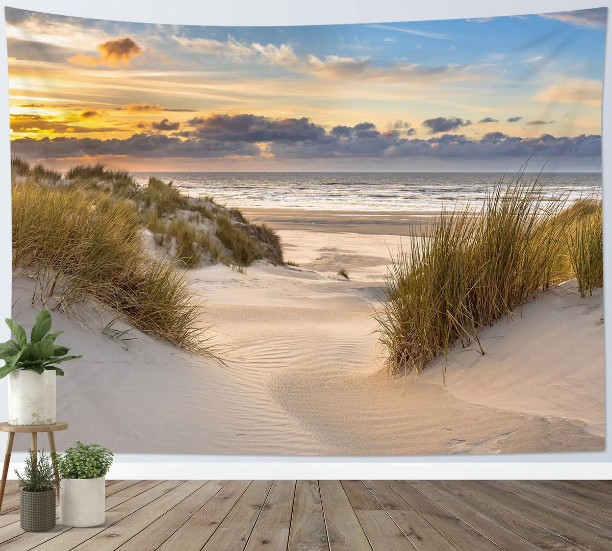LB Wandteppich Tropischer Strand Wandtuch Küstenpflanze am Meer Sonnenuntergangslandschaft Wandbehang Sommerinsel Tapisserie für Wohnzimmer Schlafzimmer Wohnheim Wanddeko,200x150cm