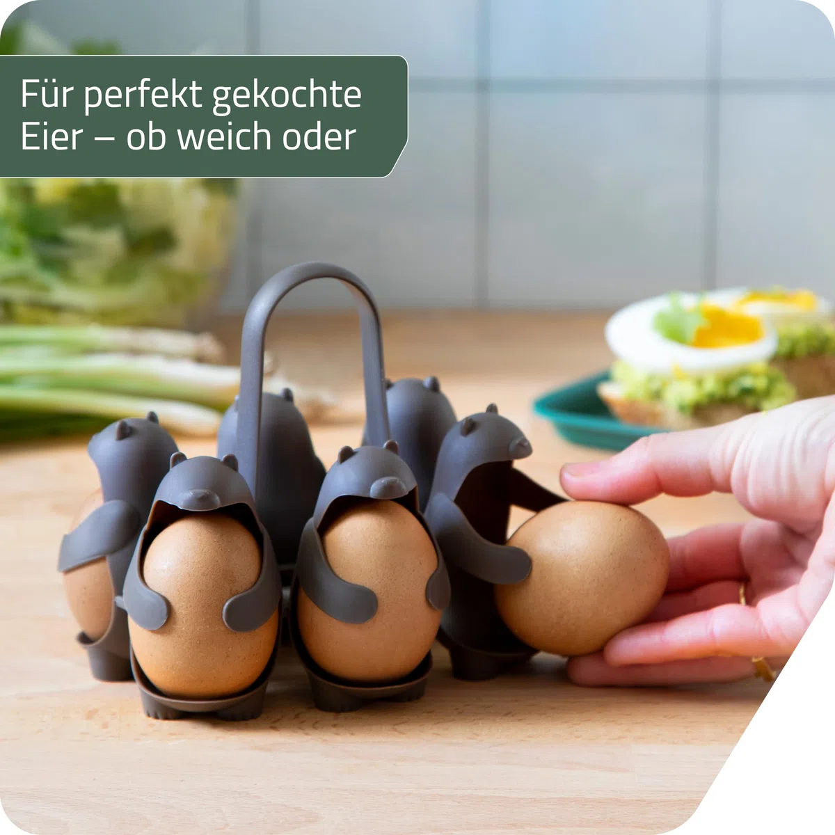 PELEG DESIGN – Egguins-förmiger Eierspender & Eier Aufbewahrung – Eierkocher & Kühlschrank Organizer für 6 Eier – Perfekt für Weich- und Hartgekochte Eier (Eggbears)